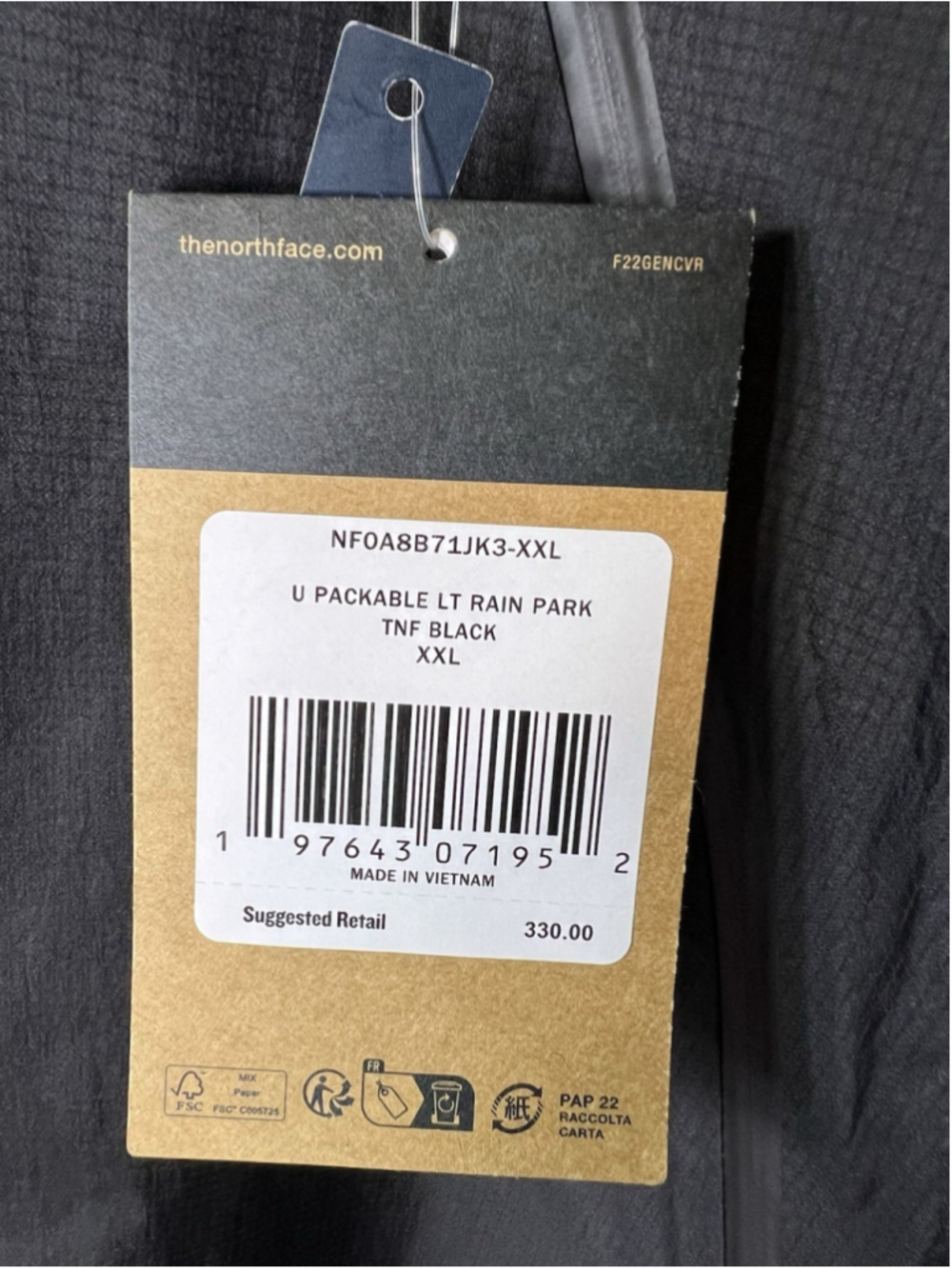 The North Face Men’s XXL Packable LT Rain Parka Jacket Black Hiking Travel - Picture 11 of 13